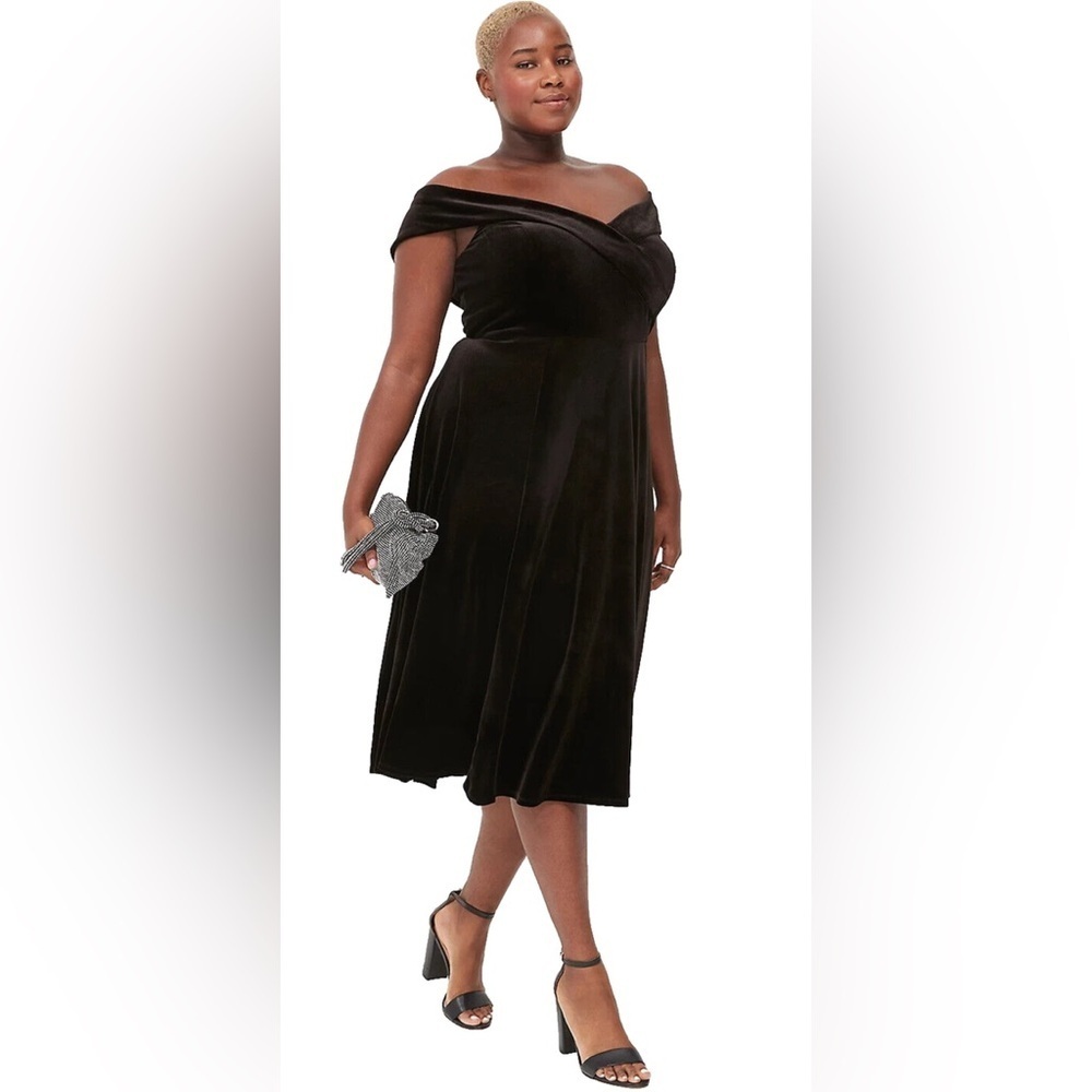 Lane Bryant Black Off-The-Shoulder Velvet Midi Dress - New! - Size 16